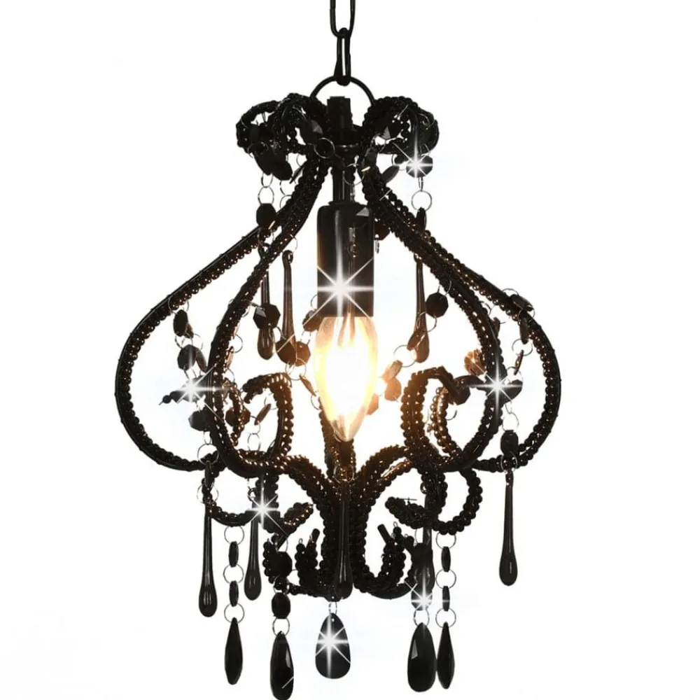 Verlichting*vidaXL Plafondlamp met kralen rond E14 Zwart