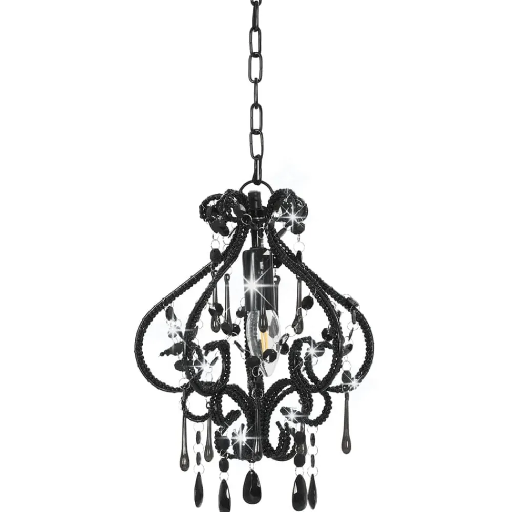 Verlichting*vidaXL Plafondlamp met kralen rond E14 Zwart