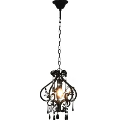Verlichting*vidaXL Plafondlamp met kralen rond E14 Zwart