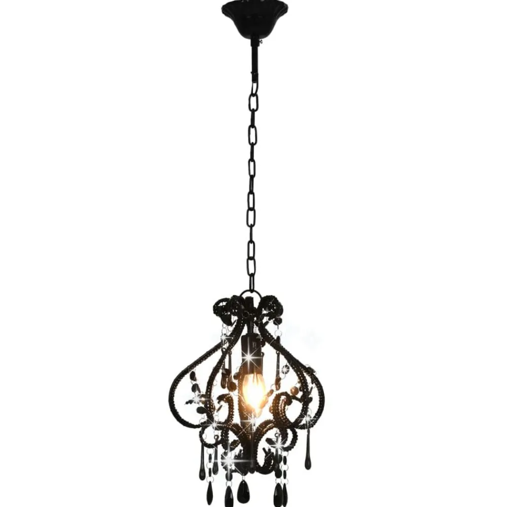 Verlichting*vidaXL Plafondlamp met kralen rond E14 Zwart