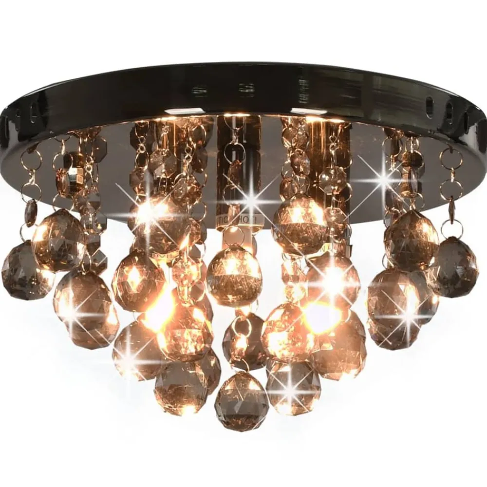 Verlichting*vidaXL Plafondlamp met smoky kralen rond G9 Zwart