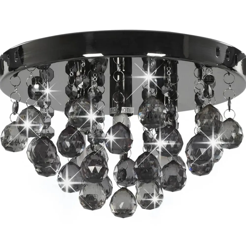 Verlichting*vidaXL Plafondlamp met smoky kralen rond G9 Zwart