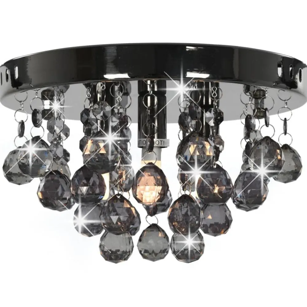 Verlichting*vidaXL Plafondlamp met smoky kralen rond G9 Zwart