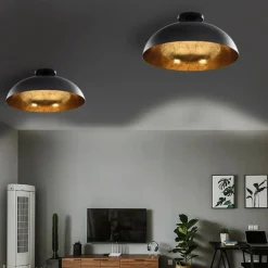 Verlichting*vidaXL Plafondlampen 2 st halfrond E27 zwart en goudkleurig