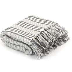Linnengoed*vidaXL Plaid strepen 125x150 cm katoen Grijs en wit