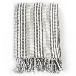 Linnengoed*vidaXL Plaid strepen 125x150 cm katoen Grijs en wit