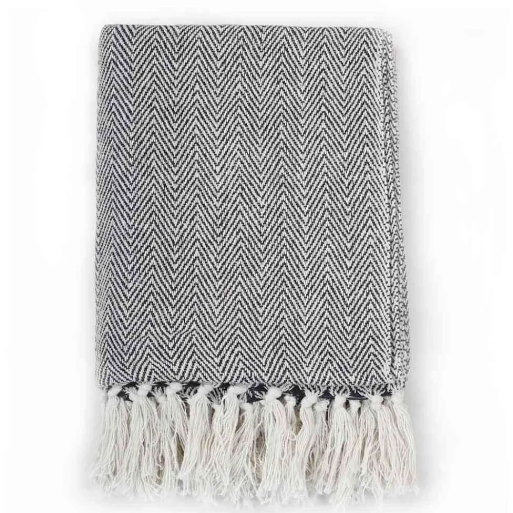 Linnengoed*vidaXL Plaid visgraat 125x150 cm katoen Marineblauw