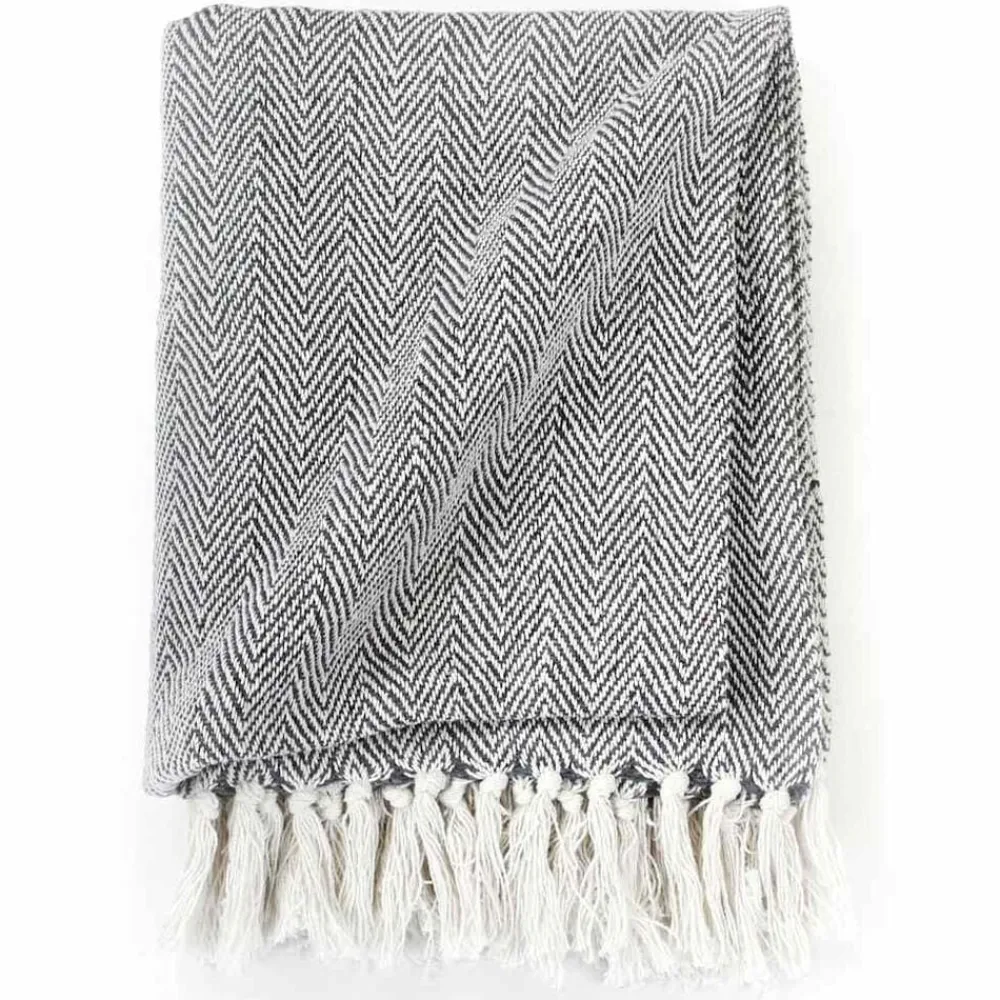 Linnengoed*vidaXL Plaid visgraat 125x150 cm katoen Marineblauw
