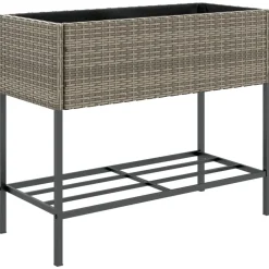 Tuin & Gazon*vidaXL Plantenbak met schap poly rattan Grijs