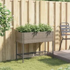 Tuin & Gazon*vidaXL Plantenbak met schap poly rattan Grijs
