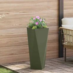 Tuin & Gazon*vidaXL Plantenbak Olijf Groen 30 x 30 x 75 cm Staal Olijfgroen