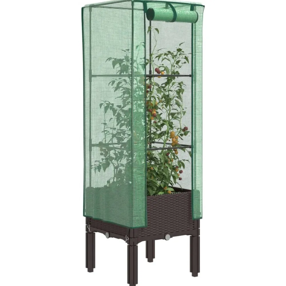Tuin & Gazon*vidaXL Plantenbak verhoogd met kashoes 40x40x140 cm rattanlook Bruin
