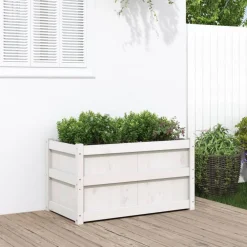 Tuin & Gazon*vidaXL Plantenbak 90x50x50 cm massief grenenhout Wit