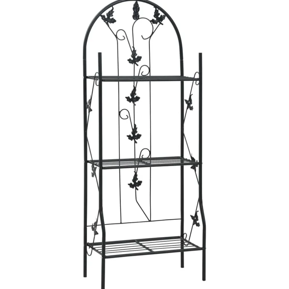 Tuin & Gazon*vidaXL Plantenrek 3-laags 52x28x128 cm ijzer zwart