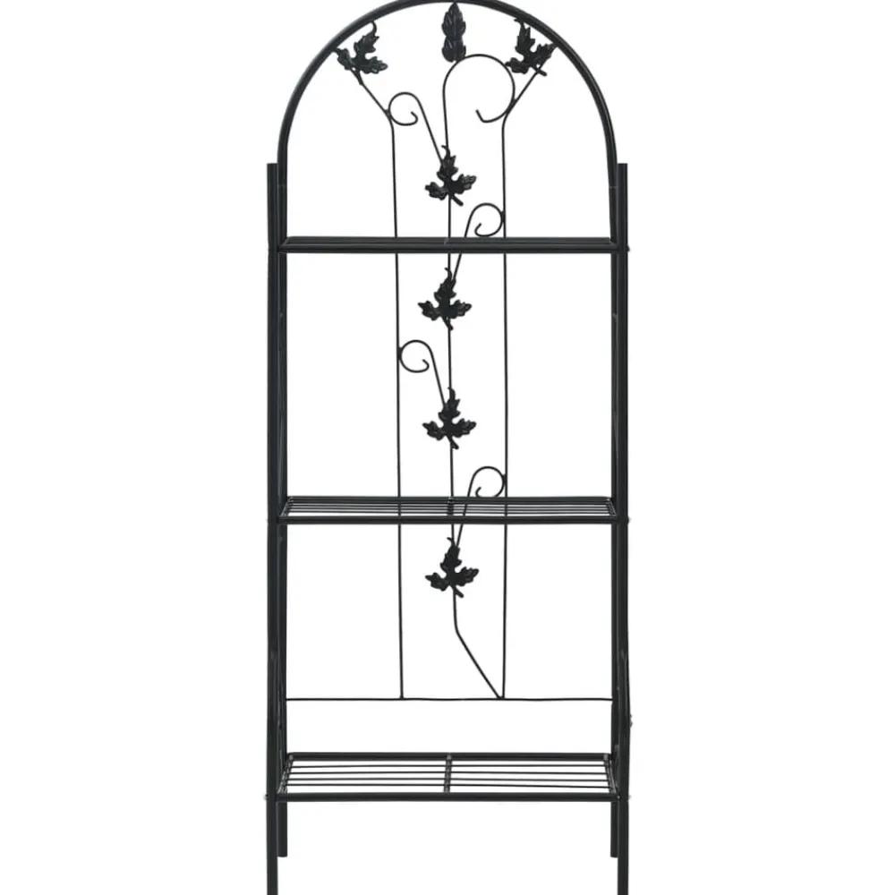 Tuin & Gazon*vidaXL Plantenrek 3-laags 52x28x128 cm ijzer zwart