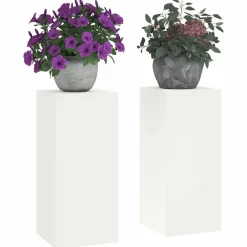 Tuin & Gazon*vidaXL Plantenstandaard 2 pcs 24 x 24 x 55 cm Staal Wit