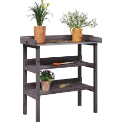 Tuin & Gazon*vidaXL Plantentafel met schappen 78x38x82,5 cm vurenhout Grijs