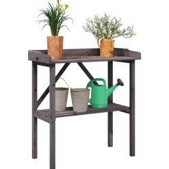 Tuin & Gazon*vidaXL Plantentafel met schap 78x38x82,5 cm vurenhout Grijs