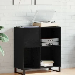 Kasten & Opbergmeubelen*vidaXL Platenkast met plank 85 x 38 x 89 cm Bewerkt hout Zwart eiken
