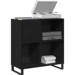 Kasten & Opbergmeubelen*vidaXL Platenkast met plank 85 x 38 x 89 cm Bewerkt hout Zwart eiken