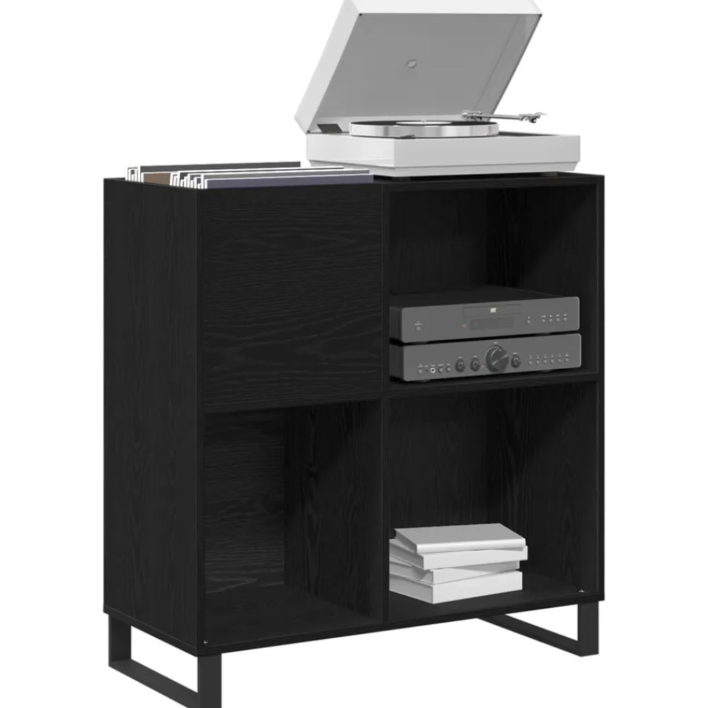 Kasten & Opbergmeubelen*vidaXL Platenkast met plank 85 x 38 x 89 cm Bewerkt hout Zwart eiken