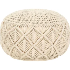 Poefs*vidaXL Poef macramé handgemaakt 45x30 cm katoen Wit