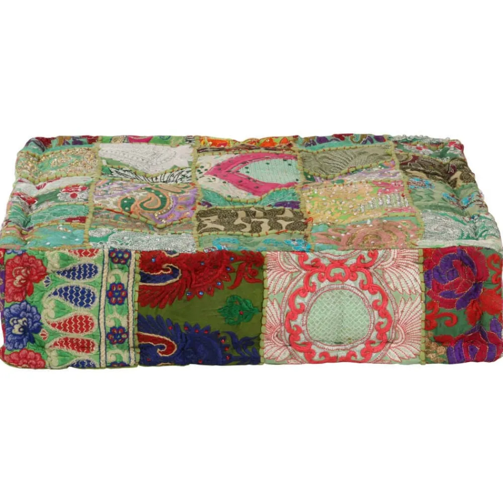 Poefs*vidaXL Poef patchwork vierkant handgemaakt 50x50x12 cm katoen Groen