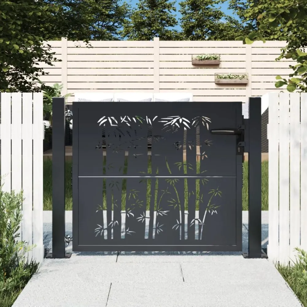 Tuinafscheidingen*vidaXL Poort met bamboe-ontwerp 100x75 cm staal antracietkleurig
