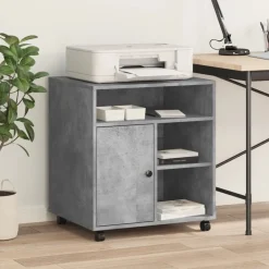 Elektronica*vidaXL Printerkastje met wielen 60x50x67 cm Betongrijs