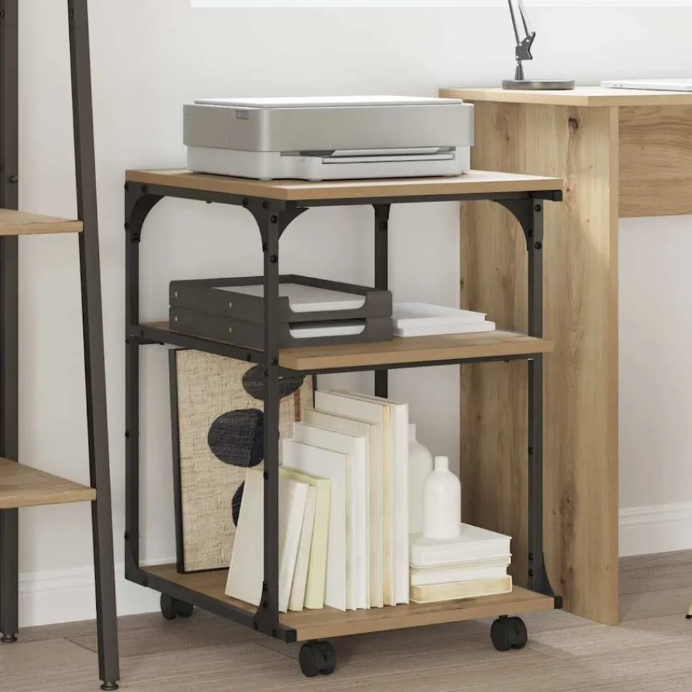 Elektronica*vidaXL Printerstand Artisan Eiken 43 x 48 x 64 cm Bewerkt hout artisanaal eikenkleurig