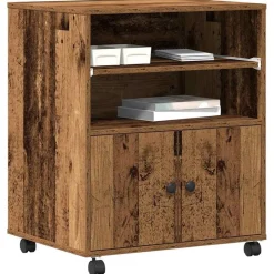 Elektronica*vidaXL Printerstand met opslag Oudhout 60 x 48 x 74 cm Bewerkt hout Oud hout