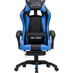 Kantoormeubelen*vidaXL Racestoel met voetensteun kunstleer Blauw en zwart