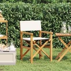 Tuinmeubelen*vidaXL Regisseursstoel inklapbaar massief teakhout crèmekleurig Cr&egrave;me