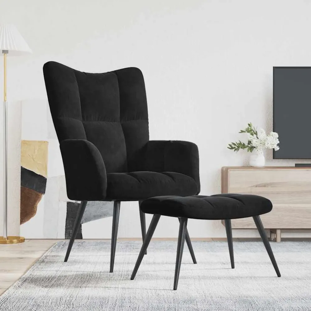 Relaxstoel met kruk fluweel>vidaXL New