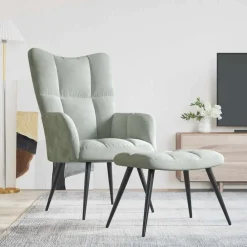 Stoelen*vidaXL Relaxstoel met voetenbank fluweel Lichtgrijs