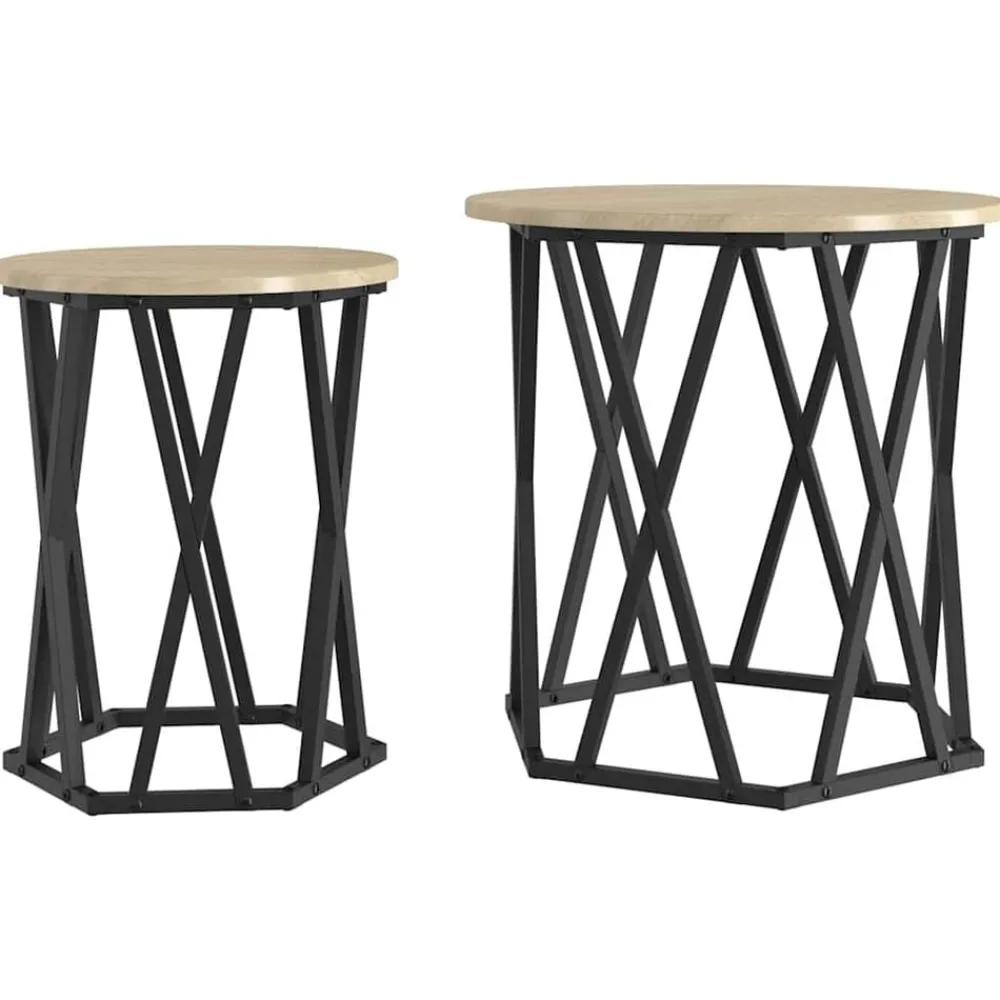 Tafels*vidaXL Salontafel 2 pcs Engineered hout en staal Sonoma eiken
