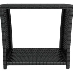 Tuinmeubelen*vidaXL Salontafel met glazen blad poly rattan en gehard glas Zwart