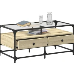Salontafel met glazen blad 98,5x50x45 cm staal><noscript><img width=