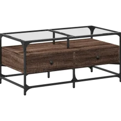 Tafels*vidaXL Salontafel met glazen blad 98,5x50x45 cm sonoma eiken staal bruin eikenkleur
