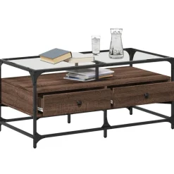 Tafels*vidaXL Salontafel met glazen blad 98,5x50x45 cm sonoma eiken staal bruin eikenkleur