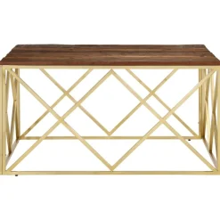 Salontafel roestvrij staal en massief bielshout goudkleurig><noscript><img width=