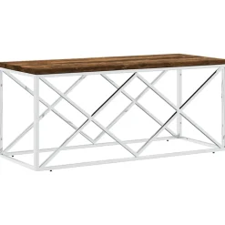 Tafels*vidaXL Salontafel roestvrij staal en massief hergebruikt hout Zilver