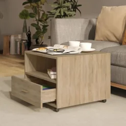 Tafels*vidaXL Salontafel 55x55x40 cm bewerkt hout kleurig Sonoma eiken
