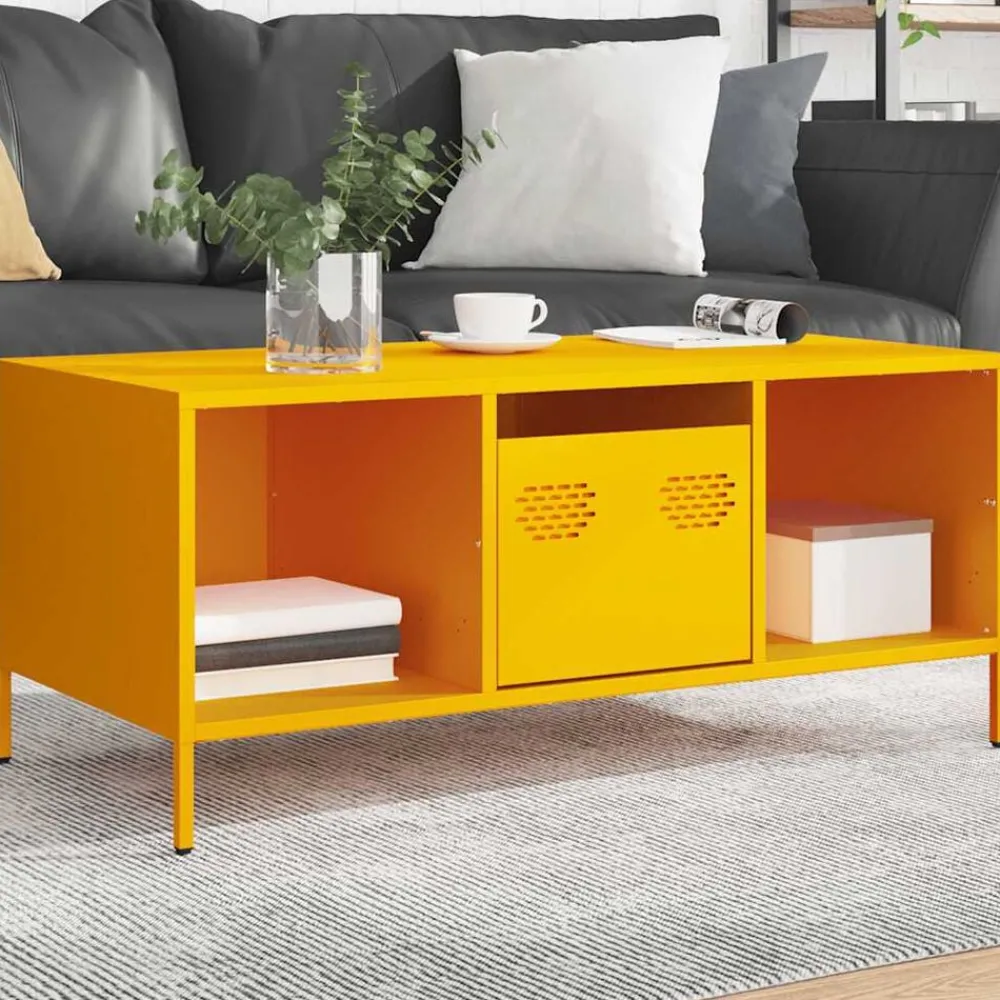 Tafels*vidaXL Salontafel 101,5x50x43,5 cm koudgewalst staal mosterd Geel