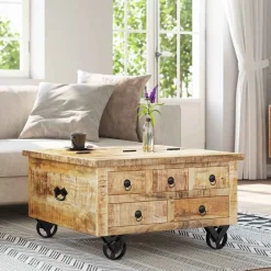 Salontafel 70x70x40 cm ruw mangohout>vidaXL Online