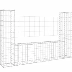 Tuinafscheidingen*vidaXL Schanskorf U-vormig met 2 palen 140x20x100 cm ijzer