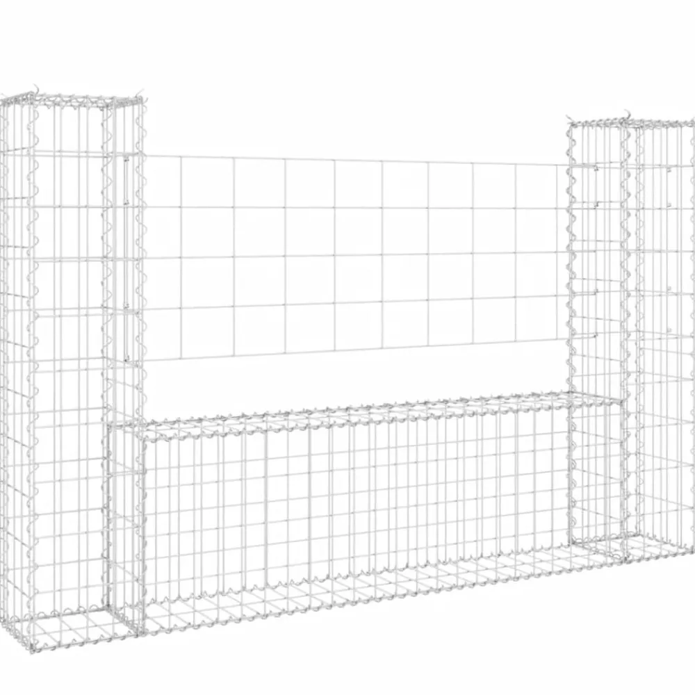 Tuinafscheidingen*vidaXL Schanskorf U-vormig met 2 palen 140x20x100 cm ijzer