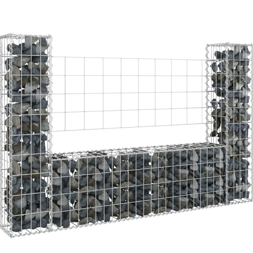 Tuinafscheidingen*vidaXL Schanskorf U-vormig met 2 palen 140x20x100 cm ijzer