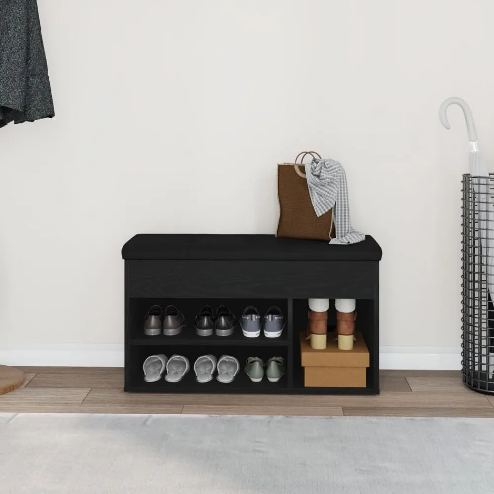 Bankjes*vidaXL Schoenenbank met plank Zwart 80 x 30 x 45 cm Bewerkt hout Zwart eiken