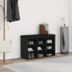 Bankjes*vidaXL Schoenenbank met plank Zwart 80 x 30 x 48 cm Bewerkt hout Zwart eiken